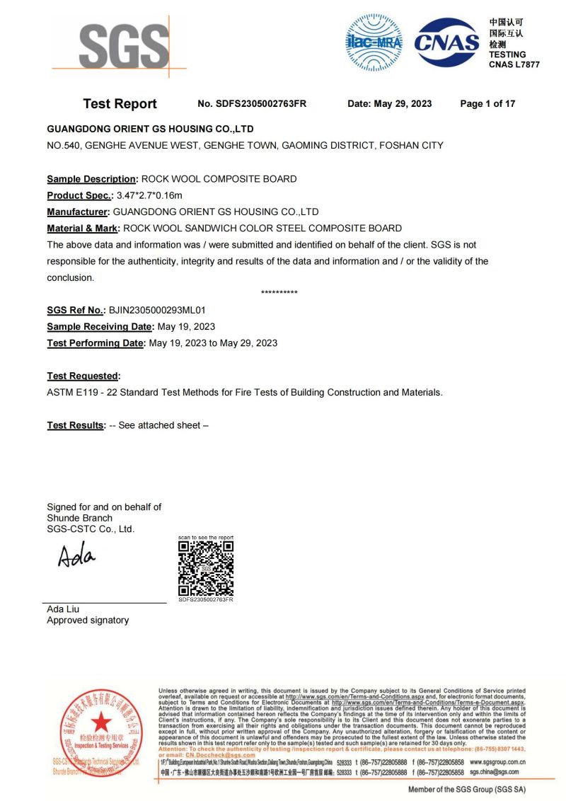 Wall Fire Resistance Test Report—SGS_00